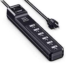 Amazon Basics Surge Protector Power Strip with 6 Outlets, 2 USB Ports, 1000 Joule, 6-Foot Cord Length, Black