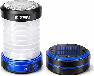 Kizen Outdoor Solar Lantern - Solar or Plug Rechargeable Lantern - Collapsible LED Light for Power Outages - Camping Essential Lamp for Tent Light, Hanging, or Flashlight