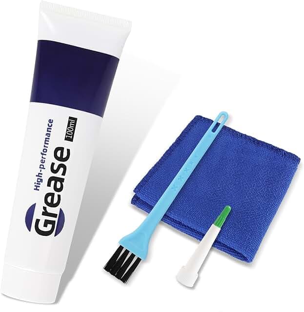 Drawer Slide Grease 3.38oz Multi-Purpose Lubricant for Cabinet Slides, Door Hinges, Bearings, Gears, Garage Doors and Window Tracks, With Cleaning Cloth, Tapered Applicator and Brush