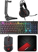 FANTECH P51S Gaming Keyboard and Mouse Combo, Headset and Stand, Mouse Pad Wired RGB Rainbow Keyboard PC Beginner Gamer Basic 5 in-1 Gaming Set