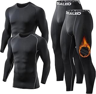 Men's Thermal Underwear Sets Long Sleeve Compression Shirts, Winter Gear Sports Base-Layer Top Bottom Sets