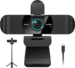 RUWBY Full HD 1080P Webcam with Built-in Dual Mics, Wide-Angle Lens, Privacy Cover, Tripod Stand, Autofocus PC Camera, Plug and Play for Desktop Computer or Laptop