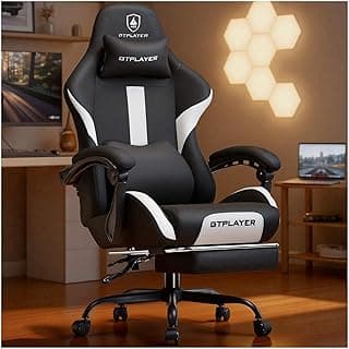 GTPLAYER Gaming Chair with Foot Rest & Pocket Spring Cushion, Ergonomic High Back Computer Desk Chair with Headrest & Lumbar Support for Back Pain Relief, Breathable Fabric, Black