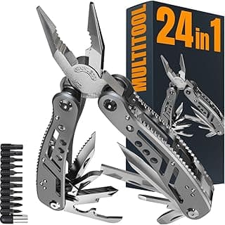24-in-1 Multitool with Knife, Pliers & 11 Bits Sharp Stainless Steel - Multi Tool for Men - Ideal Gear with Tools for Camping Hiking, Survival, EDC - Best Gifts for Husband Boyfriend 2238