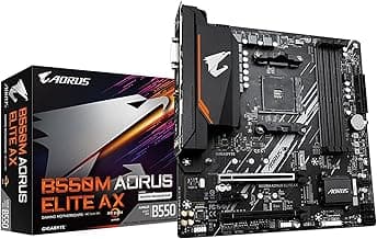 GIGABYTE B550M AORUS Elite AX (rev 1.3) AMD AM4 mATX Motherboard, Supports Ryzen 5000/4000/3000 Processors, DDR4, 5+3 Power Phase, 2X M.2, PCIe 4.0, USB 3.2, WIFI6E, GbE LAN, Q-Flash Plus, RGB Fusion