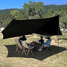 16x16 ft Large Camping Tarp with Poles Waterproof Hammock Rain Fly Camping Awning Sun Shelter (Black, with Poles)