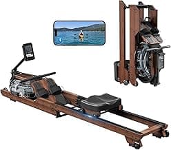 Dripex Rowing Machines for Home Foldable, Water Rowing Machine Max 350 LBS, Water Rower with Smooth Slide Rail, Comfortable Seat, Bluetooth App Supported, LCD Monitor, Wooden Row Machine for Home Gym