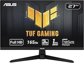 ASUS TUF Gaming 27 Inch Gaming Monitor - Full HD, 1080P, 165Hz (Supports 144Hz), 1ms, Extreme Low Motion Blur, FreeSync Premium, Shadow Boost, Eye Care, HDMI, DisplayPort, Tilt Adjustable - VG277Q1A