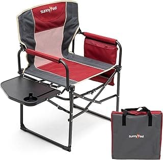 SUNNYFEEL Camping Directors Chair, Heavy Duty,Oversized Portable Folding Chair with Side Table, Pocket for Beach, Fishing,Trip,Picnic,Lawn,Concert Outdoor Foldable Camp Chairs