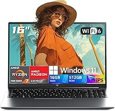 2026 AMD Gaming Laptop with AMD Ryzen 7 7735HS Processor (8C/16T, Up to 4.75GHz) 16 Inch FHD Screen Laptop Compute 16GB RAM 512GB ROM Windows 11 Laptop, HDMI, WiFi-6, Type-C, Webcam, Backlit Keyboard