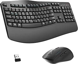 Wireless Keyboard and Mouse Combo,2.4G Full Size Wave Keys Ergonomic Keyboard with Wrist Rest for Natural Typing, 3 DPI Adjustable Ergonomic Silent Mouse for Computer/Laptop/Windows/Mac (Gray)