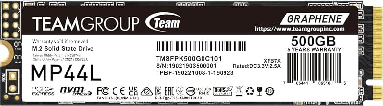 TEAMGROUP MP44L 500GB SLC Cache NVMe 1.4 PCIe Gen 4x4 M.2 2280 Laptop&Desktop SSD (R/W Speed up to 5000/2500MB/s) TM8FPK500G0C101