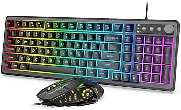 Gaming Keyboard and Mouse Combo - RGB Backlit 14 Lighting Effects, USB Wired Computer Keyboard, 26-Key Anti-Ghosting, Volume Wheel, Quiet Typing, Adjustable DPI Mouse for Gaming & Work, Trueque