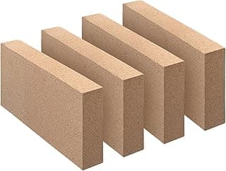 Fire Bricks, Food Grade Woodstove Firebricks, 3000F, Size 9″ x 4-1/2″ x 1-1/4″, 4-Pack, Insulating Fire Bricks, Clay Firebricks Replacement for Wood Stoves, Fireplaces, Fire Pit, Kiln, Pizza Oven