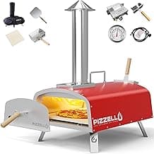 PIZZELLO 16" Outdoor Pizza Oven Propane & Wood Fired Stainless Steel Pizza Grill with Gas Burner, Wood Tray Pizza Stone, Pizza Peel, Carry Bag (Red)