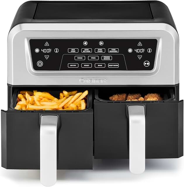 Cuisinart Dual Basket Air Fryer, 2-4.25 QT Baskets, Total 8.5 QT, 4 Functions Air Fry, Roast, Bake and Keep Warm, Features Sync Finish and Sync Settings, Toss Reminder, Auto Warm Mode and Auto-Pause