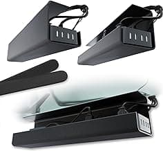 No-Screw Under Desk Cable Management Tray - Self-Adhesive Installation, Cord Management, Cable Tray, Under Desk Wire Organizer - Black Set of 2