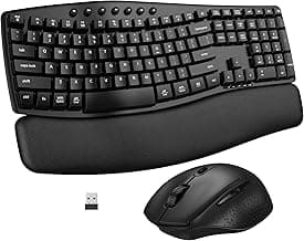 Ergonomic Wireless Keyboard Mouse Combo, EDJO Bluetooth/2.4G Dual-Mode Connection, Soft Foam Wrist Rest, Silent Typing, Waves Key Design and 3-Level DPI Adjustable Wireless Mouse for Windows, Mac OS