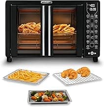 Gourmia French Door Air Fryer – 25 Qt Large Capacity Convection Oven, Fryforce 360°, Digital Display with 17 Cooking Presets, Bake, Toast, Roast, Dehydrate, Fits 12” Pizza