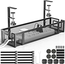 Under Desk Cable Management Tray, GZOKMOG 15.75" No Drill Cable Management Under Desk, Heavy Duty Metal Cord Organizer, Home Office Wire Management for Standing/Gaming Desk, 1 Pack Black