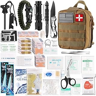 Survival First Aid Kit, Molle Medical Pouch 288PCS Outdoor Emergency Survival Gear and Equipment for Hiking Camping Hunting Car Boat Home Travel and Adventures, Gift for Him Men(Khaki)