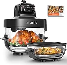 Kismile 5-in-1 Glass Air Fryer, Upgraded Portable Air Fryer with Dual Glass Bowls, 4.7QT & 2.6QT Containers & Lids, Adjustable Temp & Time, Freezer & Dishwasher Safe, Bake, Air Fry, Keep Warm & Crisp