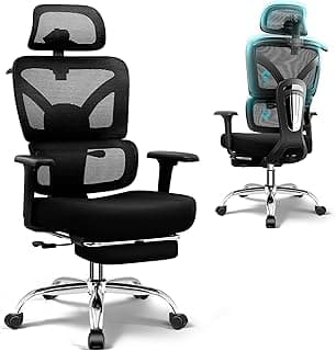 Ergonomic Office Chair with Footrest, Big and Tall Home Desk Chair, High Back Rolling Computer Chair with 3D Arms and Lumbar Support, Comfortable Gaming Chair, Swivel Mesh Chairs, Black
