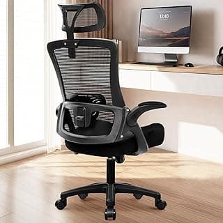NEO Chair Office Desk Chair Computer High Back Mesh Gaming Seat with Ergonomic Adjustable Comfy Flip-up Armrests Lumbar Support Height for Home (Headrest Black)