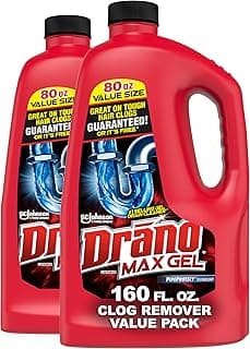 Drano Max Gel Drain Clog Remover and Cleaner for Shower or Sink Drains, Unclogs and Removes Hair, Soap Scum and Blockages, 80 Oz, Pack of 2