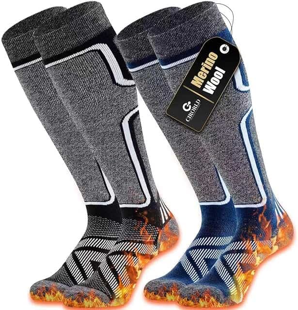 Merino Wool Ski Socks Women Men,2 Pairs Knee High Winter Warm Skiing Socks Performance Thermal Snowboarding Socks