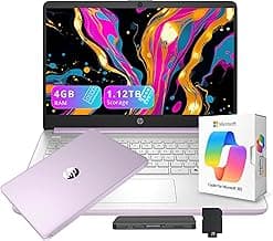 HP Stream 14" HD Student&Business Laptop with AI Copilot, Intel Processor N150, 4GB RAM, 1.12TB Storage (128GB UFS + 1TB Docking Station), 1 Year Office 365, 720p Webcam, Win 11, Lavender Purple