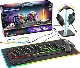 GAME PUNK 6-Piece Codebreakers RGB Gaming Bundle – Mechanical Keyboard, RGB Mouse & XL Mousepad USB Hub, Gaming Headset w/Stand, Light Strip – PC Game Accessories for Desktop & Laptop