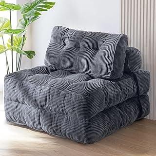 MAXYOYO Folding Sofa Bed, Convertible Sleeper Chair with Pillow Foldable Mattress with Back Support, Portable Fold Out Chair Bed Comfy Floor Sofa Lounge for Living Room Bedroom, Dark Grey, Single