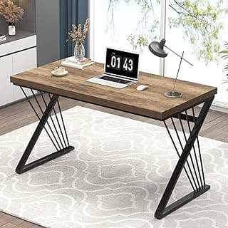 FOLUBAN Computer Desk, Modern Home Office Desk, Industrial Wood and Metal Study Writing Work PC Table for Bedroom Living Room, Rustic Oak, 47 Inch