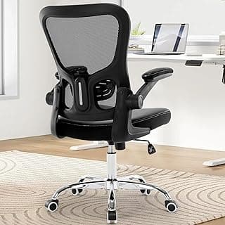 Ergonomic Office Chair with Lumbar Support, Adjustable PU Leather Computer Chair, Executive Desk Chair with Flip-up Arms, Breathable Mesh Back, Swivel Rolling Task Chair for Home Office Black