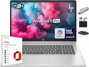 HP 17 Laptop 2025 Business Student, AI Copilot, 17.3" HD+ Computer, 8-Core Intel i3 CPU, 16GB RAM, 1TB Storage (512GB SSD + 500GB Ext), Wi-Fi 6, MarxsolAccessory, Lifetime Office 2024, Win 11 Pro