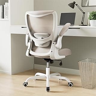 Office Chair, Ergonomic Desk Chair with Adjustable Lumbar Support and Flip up Armrest, Breathable Mesh Computer Chair for Home Office, Khaki