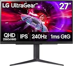 LG 27GR83Q-B 27-inch Ultragear QHD (2560x1440) IPS Gaming Monitor, 240Hz, 1ms, DisplayHDR 400, G-Sync AMD FreeSync Premium, HDMI 2.1 DisplayPort, 4-Pole HP Out DTS GP:X, Tilt/Height/Pivot Stand, Black