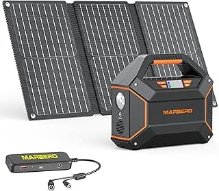 MARBERO 155Wh Solar Generator with 30W Solar Panel Portable Power Station 100W Multi-Output Built-in LED Flashlight & 6.5ft Cable Ultra Lightweight for Camping Emergency Blackout