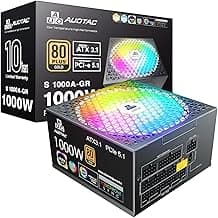 1000W Fully Modular Power Supply, 80+ Gold Certified PSU, ATX 3.1 & PCIe 5.1 Ready, 12V-2x6 Native Connector, 140mm RGB Low-Noise Smart Fan, 105℃ Japanese Capacitors, Black