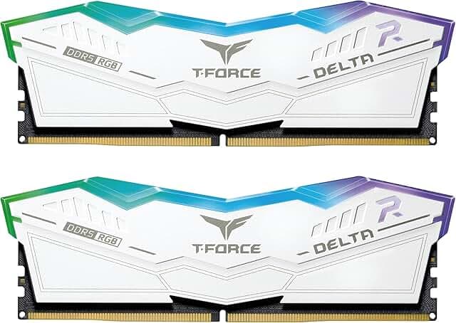 TEAMGROUP T-Force Delta RGB DDR5 Ram 32GB (2x16GB) 6400MHz PC5-51200 CL40 Desktop Memory Module Ram for 600 700 Series Chipset XMP 3.0 Ready White - FF4D532G6400HC40BDC01