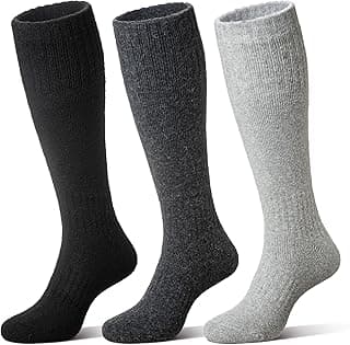 Unisex Merino Wool Ski Socks Thermal Warm Winter Thick Knee High Long Snowboarding Boot Socks for Women Men 3 Pairs