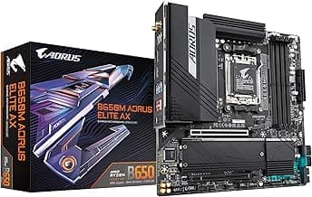 B650M AORUS Elite AX AMD AM5 mATX Motherboard, Support Ryzen 9000/8000/7000 Series, DDR5, 12+2+2 Power Phase, PCIe 5.0 M.2, USB-C 3.2 Gen 2, WIFI6E, 2.5GbE, EZ-Latch, Q-Flash, RGB Fusion