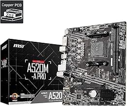 MSI A520M-A PRO Gaming Motherboard (AMD Ryzen 5000, AM4, DDR4, PCIe 3.0, SATA 6Gb/s, M.2, USB 3.2 Gen 1, DVI/HDMI, Micro-ATX)