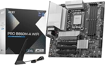 MSI PRO B860M-A WiFi Motherboard, mATX - Supports Intel Core Ultra Processors (Series 2), LGA 1851-12 DRPS, DDR5 Memory Boost (8600+ MT/s OC), PCIe 5.0 x16 & 4.0 x16, M.2 Gen5, Wi-Fi 7, 5G LAN