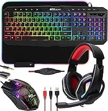 Ritz Gear RGB Gaming Accessories Kit | 4-in-1 Rainbow LED Backlight Bundle PC Combo with Multimedia Keyboard, Optical Mouse, Mouse Pad & Headset w/Adapter | for Windows 7+ Desktop, Laptop, Xbox & PS4