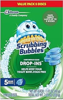Scrubbing Bubbles Continuous Clean Toilet Drop-Ins, Automatic Blue Toilet Bowl Cleaner, Septic-Safe Tank Tablets Remove Hard Water Minerals & Limescale, Stain & Smell Protection, 5 Count (Pack of 1)