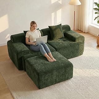 83.5" Boneless Loveseat with Ottoman, 30" Deep Seat Modular Sofa, Cloud Comfy Couches for Living Room, Apartment, Bedroom, No Assembly Required (Green)