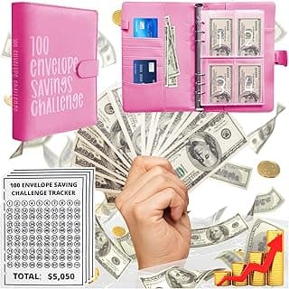 100 Envelopes Money Saving Challenge, Easy and Fun Way to Save $5,050, Budget Binder Savings Challenge Book, Savings Challenges Budget Book Binder,Budget Planner Book for Saving Money (Red)