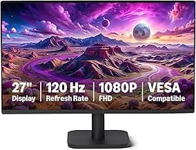 Amazon Basics 27-inch Computer Monitor, 120 Hz, 1080P, IPS, HDMI, DisplayPort, VESA Compatible for Office, Home